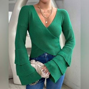 Green Knitted Long Sleeve Top